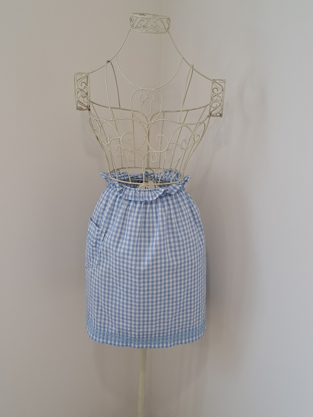 Vintage Grandmacore Blue & White Gingham Half Apron Cottagecore Farmhouse Fairy.